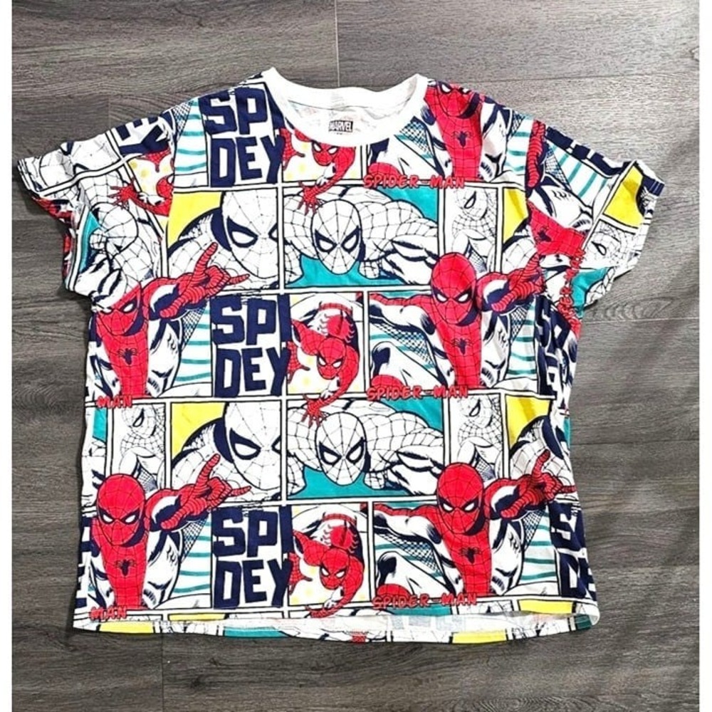 Marvel Spider-Man Comic Panel All Over Print Graphic T-Shirt Multicolor Spidey